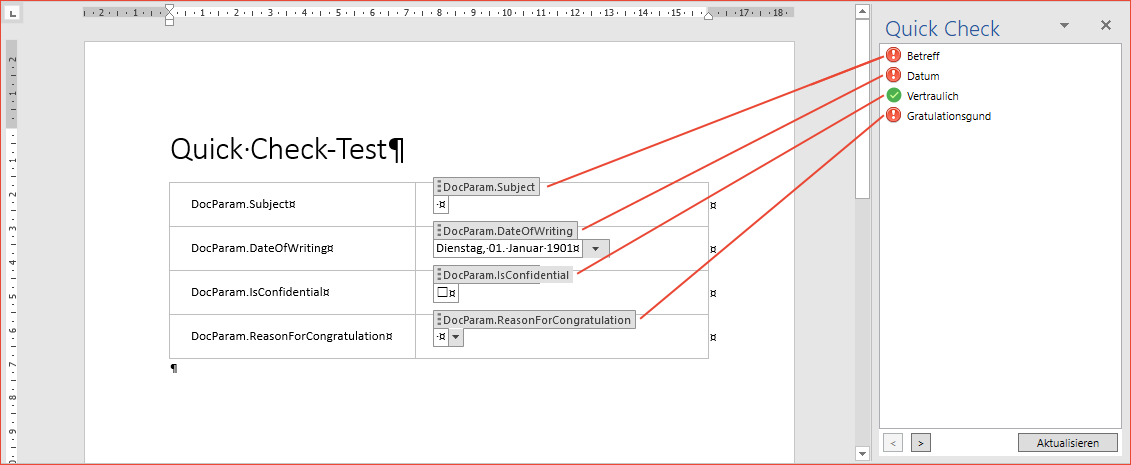 Word: Seitenleiste Quick Check