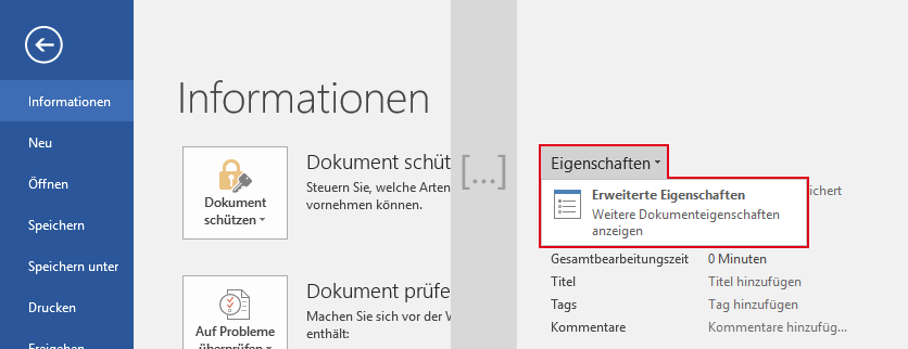 Call Word Extended Properties