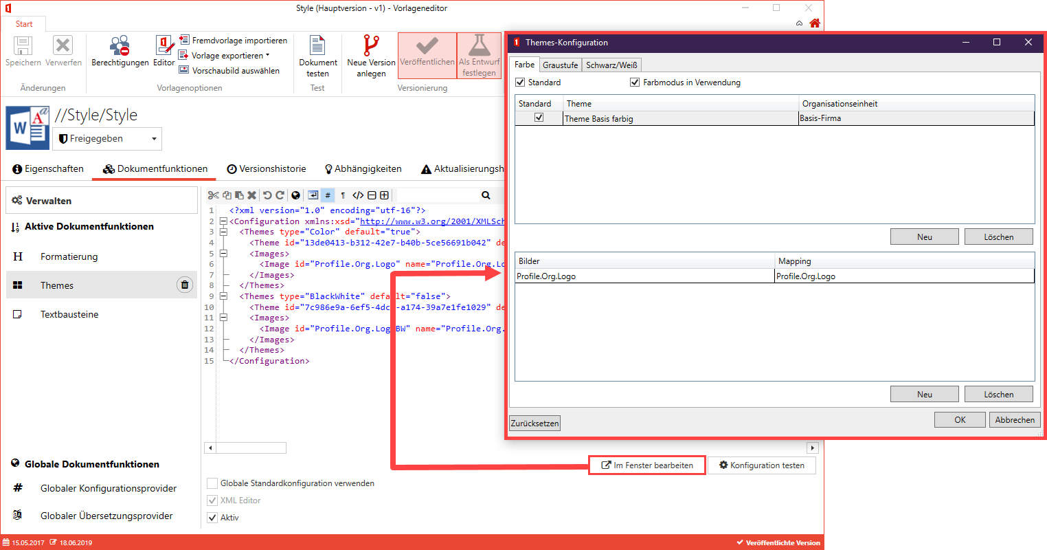 Themes configuration: XML and GUI