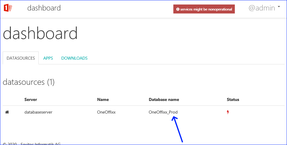 Admin/Dashboard: Datenbankübersicht vor Initialisierung Screenshot