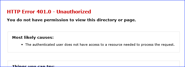 HTTP Error 401.0 Unauthorized Screenshot