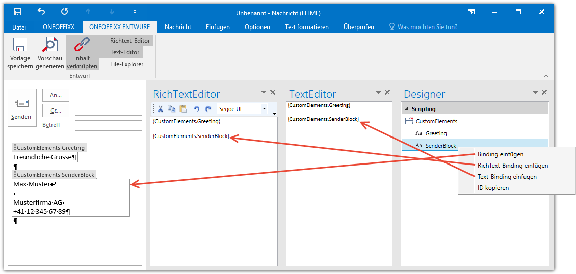OneOffixx-Inhaltssteuerelement in Outlook einfügen