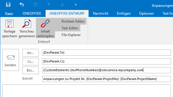 OneOffixx-Inhaltssteuerelement in Outlook-Empfänger einfügen