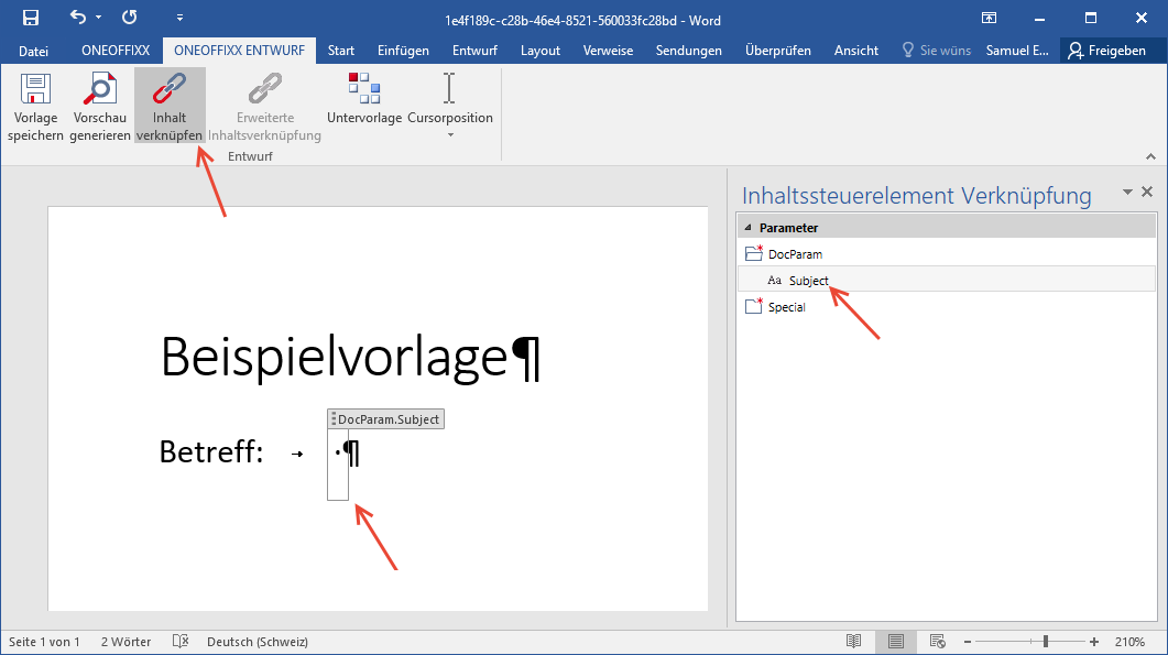 OneOffixx-Inhaltssteuerelement in Word einfügen