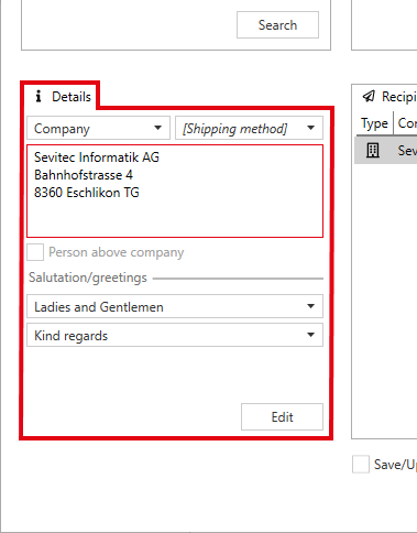 Recipient dialog: Group details