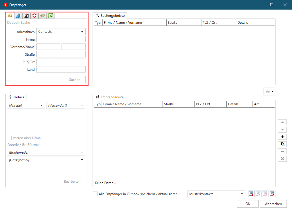 Recipient dialog: Search field for configured address providers